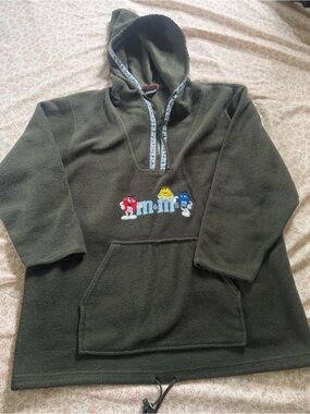 M&M'S Olive Green Fleece Hoodie with Embroidered Characters